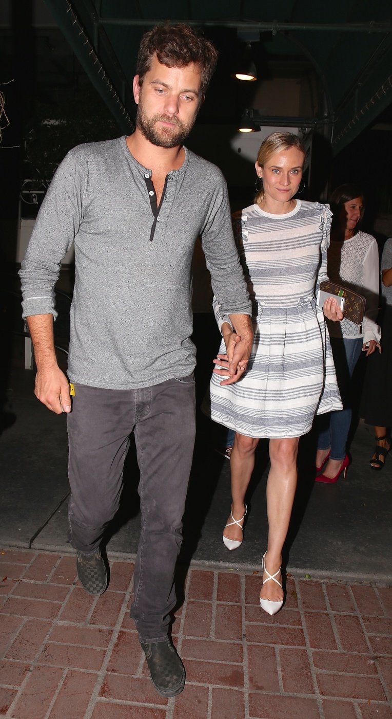 Diane Kruger and partner Joshua Jackson leave Madeo Restaurant after having dinner with January Jones in West Hollywood