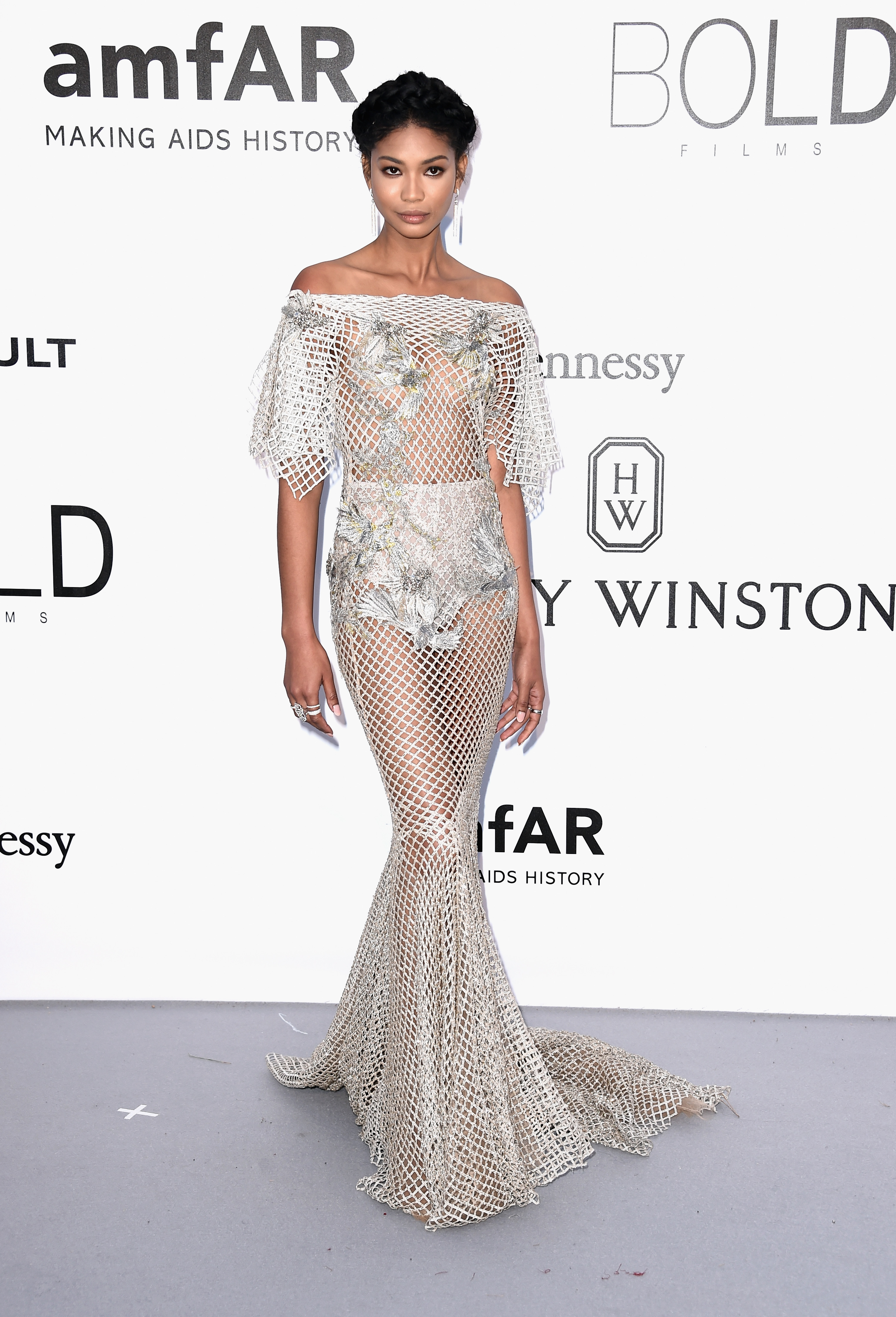 Chanel Iman Deep V-neck Long Sleeves Formal Ball Gown Cannes' amfAR Gala  TCD7032 - TheCelebrityDresses