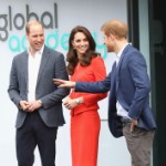 Kate Wears Red Armani While She and Wills and Harry Officially Open The Global Academy