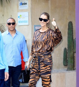 Celine Dion steps out in stripes in Paris