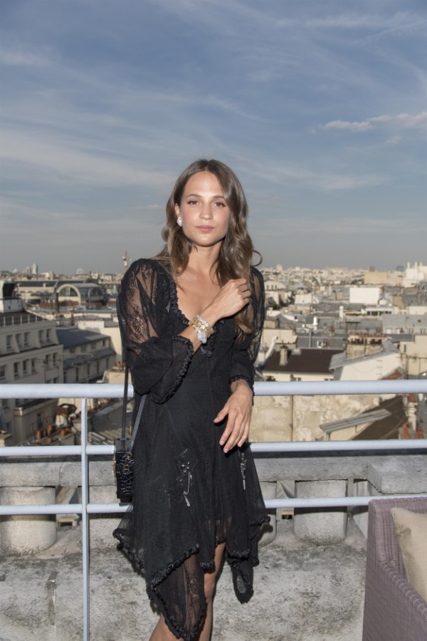 Alicia Vikander in Louis Vuitton at the Bulgari Pop-Up Store