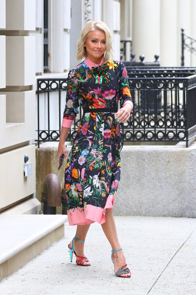 Kelly Ripa lights up the day in floral Gucci dress as she heads out to the Seth Meyers Show