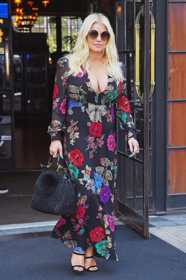 Jessica Simpson shows off her cleavage as she leaves the Bowery Hotel