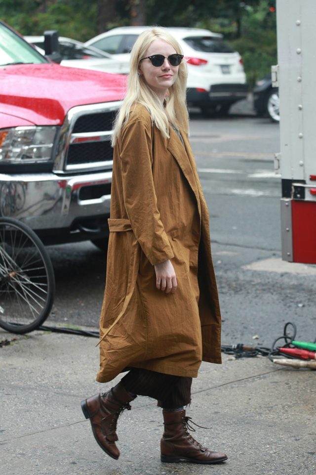 Emma Stone leaves the set after filming a scene for Netflix series 