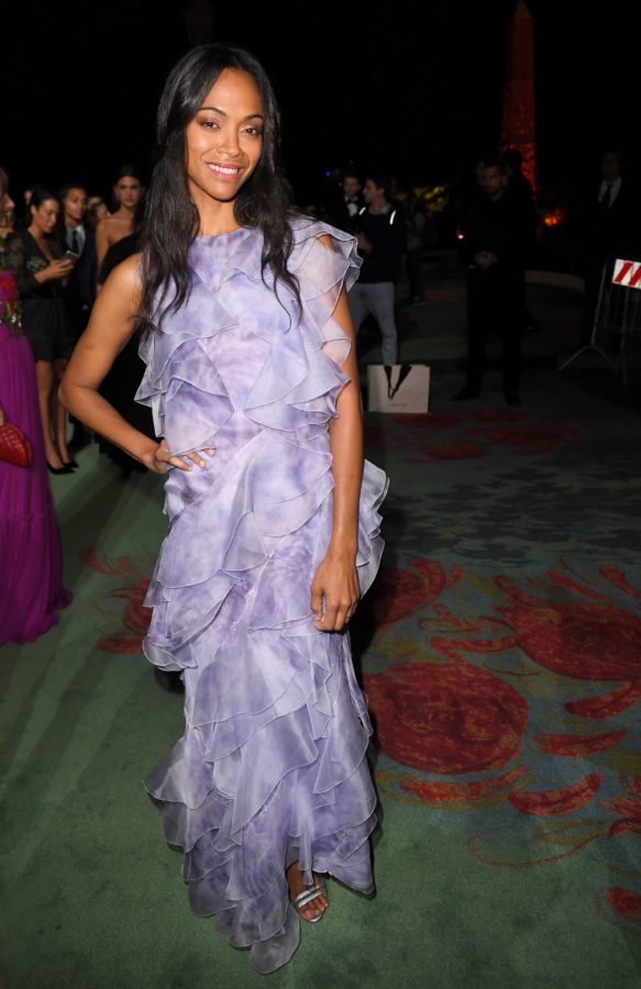 zoe saldana purple dress Zoe Saldaa's Best Red Carpet Style Is the Epitome of Effortlessness