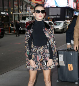 Millie Bobby Brown at TRL in a Brocade Outfit