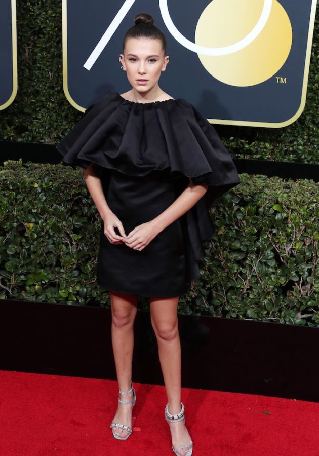 Millie Bobby Brown in custom Calvin Klein dress and Repossi jewelry -  Arrivals 75th Golden - 1