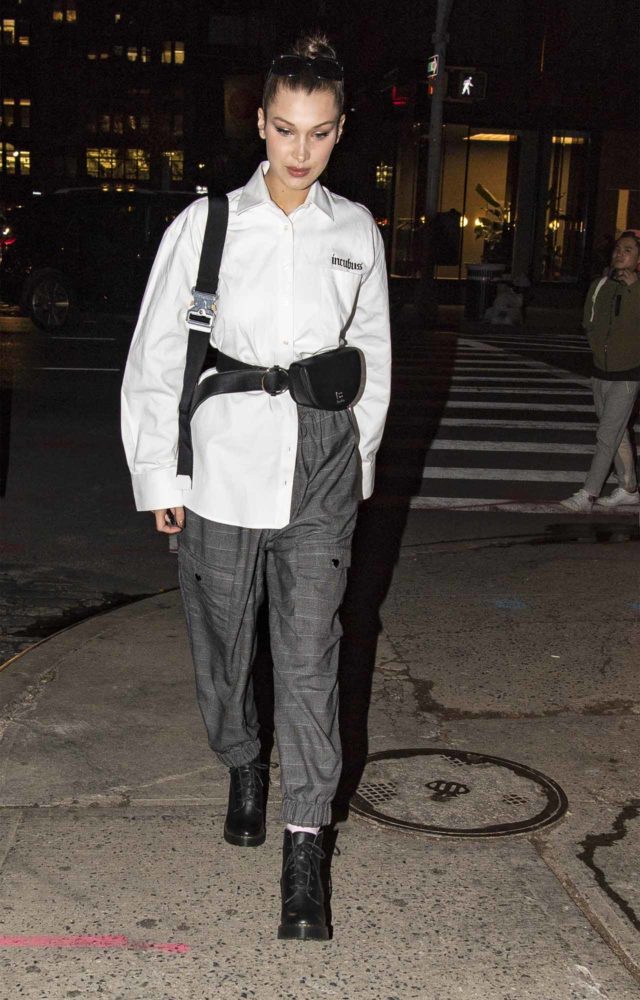 Bella Hadid Wears the Shirt Half-Tuck Trend on a Night Out