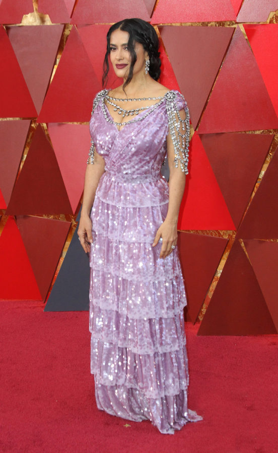 salma hayek purple gucci dress 1,073 Salma Hayek Gucci Dresses Photos & High Res Pictures