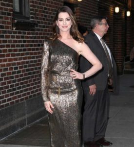 Anne Hathaway Outside The Late Show with Stephen Colbert