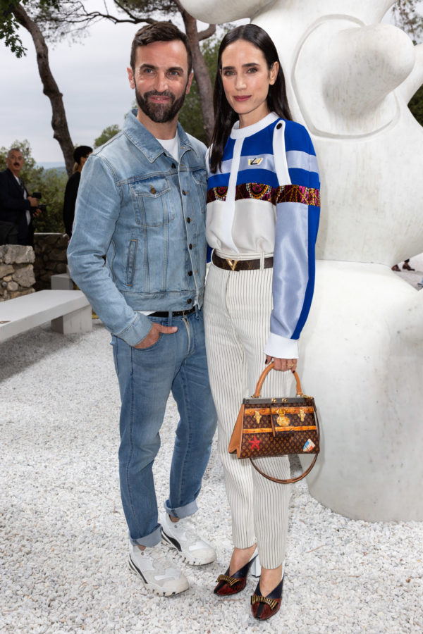 Emma Stone poses with Nicolas Ghesquiere after the Louis Vuitton Cruise  Collection fashion show, held at the Fondation Maeght in Saint-Paul-de-Vence,  south of France, on May 28, 2018. Photo by Marco Piovanotto/ABACAPRESS.COM