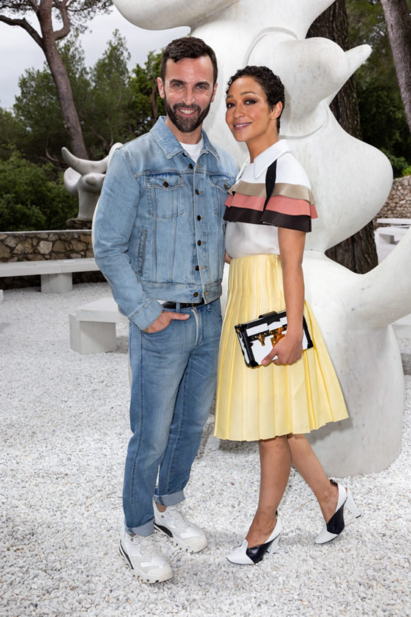 Emma Stone poses with Nicolas Ghesquiere after the Louis Vuitton Cruise  Collection fashion show, held at the Fondation Maeght in  Saint-Paul-de-Vence, south of France, on May 28, 2018. Photo by Marco  Piovanotto/ABACAPRESS.COM