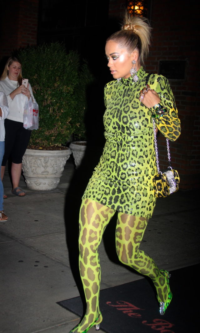 Rita Ora in Neon Leopard Print Outfit out in Manhattan