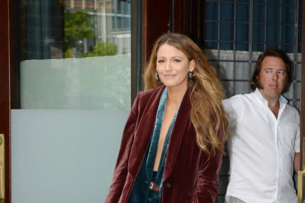 Blake Lively Stepping out of her Hotel in Chic Head to toe Velvet Outfit