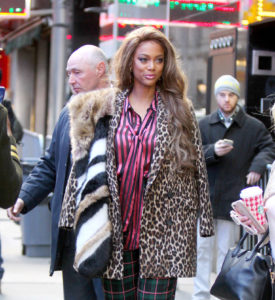 Tyra Banks in Multi Print Outfit Outside of the Today Show
