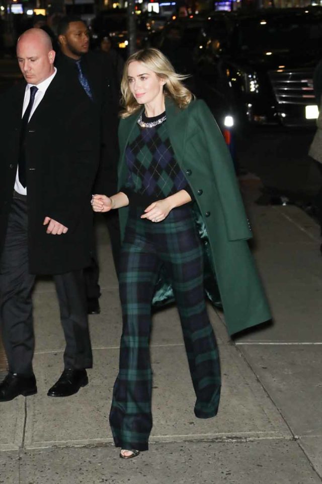 Emily Blunt Seen Arriving at the Colbert Show