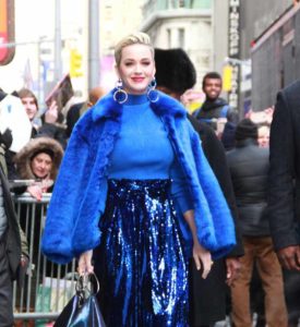 Katy Perry in Bright Blue Outfit Outside of GMA