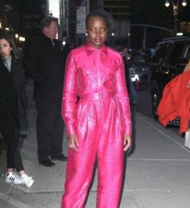 Lupita Nyong'o Wears Pink Jumpsuit After Colbert Appearance