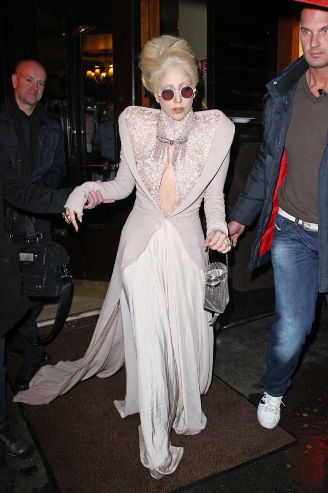 Lady Gaga leaves the Chez Andre restaurant in Paris, amidst news that her Paris concert has been postponed until tomorrow due to bad weather