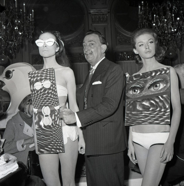 Salvador Dali with Models Wearing His Bathing Suit Designs