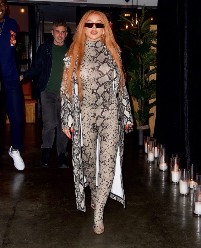 Christina Aguilera Wears Skin Tight Snakeskin Bodysuit as She Celebrates The Release of Her New Single 'Pa Mis Muchachas', Los Angeles, USA - 22 Oct 2021