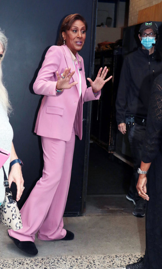 Good Morning America: December 2020 Robin Roberts's Pink Blazer, Pant Suit,  and Pink Floral Jacquard Blouse