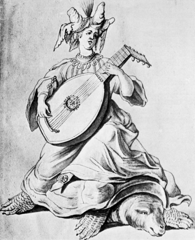 A woman playing a stringed instrument, early 17th century (1926).