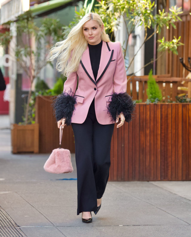 Exclusive - Lindsey Vonn brightens up icy cold New York City in pink blazer while promoting her new book 'Rise', USA - 11 Jan 2022