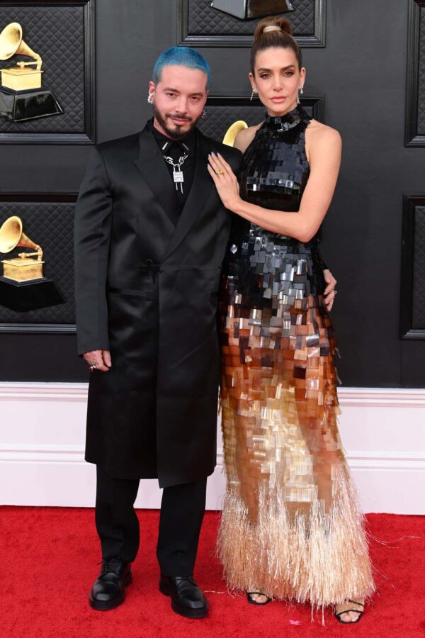J Balvin and Valentina Ferrer exude style on the 2022 Grammy red carpet