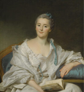 Portrait of Marie-Françoise Julie Constance Filleul, Marquise de Marigny with a book