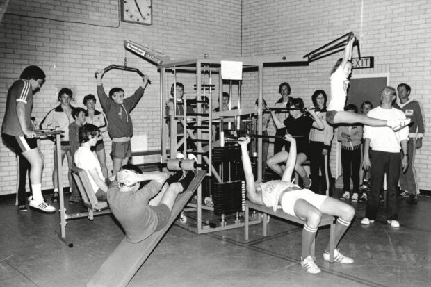 People Training In A Gymnasium. Date Taken Unknown.