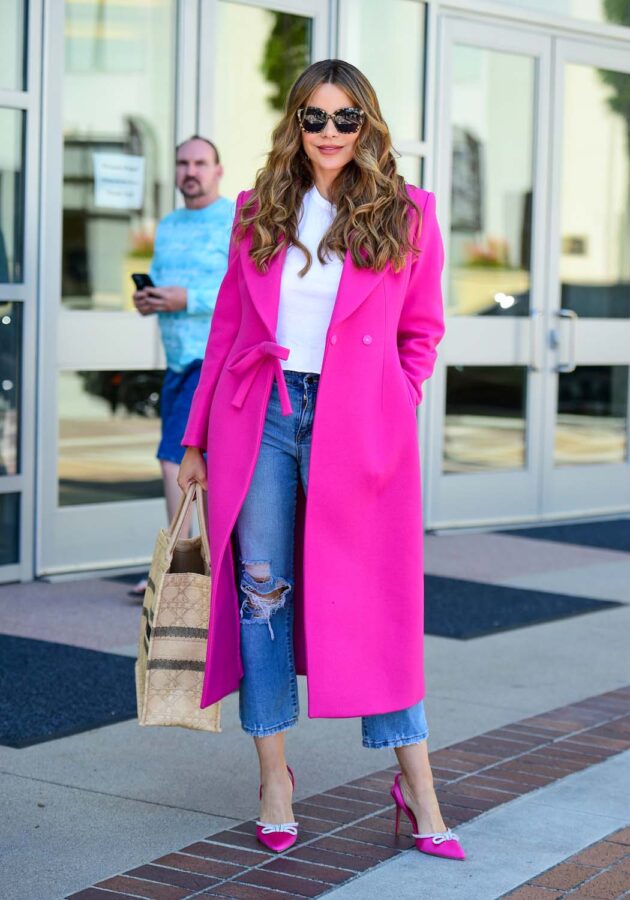 Sofía Vergara Elevates a Sweatsuit With a YSL Bag and Long Coat