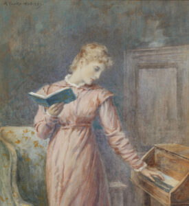 A Lady Reading While Playing The Spinet. Creator: Hughes
