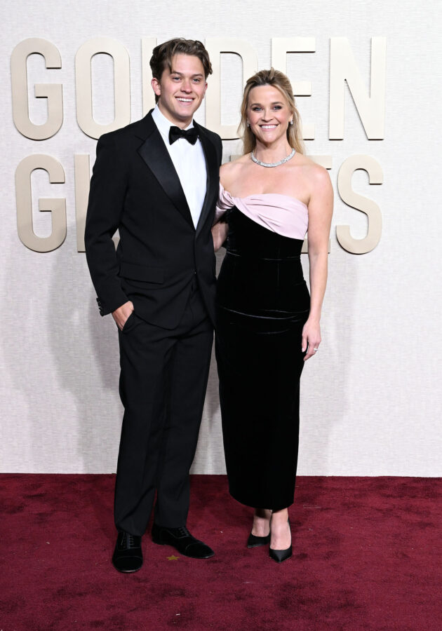 slim fit dress slacks Reese Witherspoon Yellow Golden Globes Red Carpet 2017 Dress main image 1
