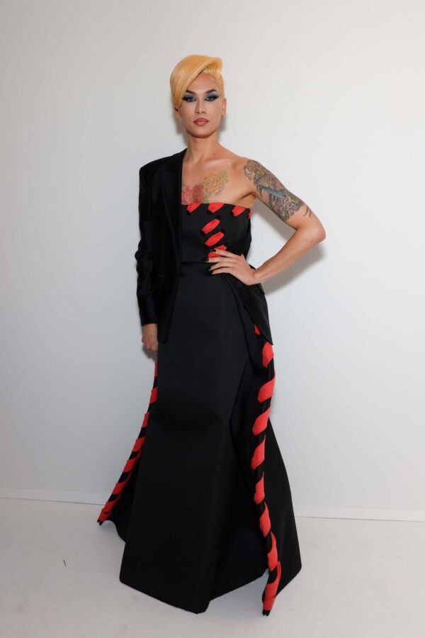 Kat Graham aptly resurrects Madonna's Jean Paul Gaultier conical bra at the  designer's show during PFW - almost 34 years after the Queen Of Pop debuted  it