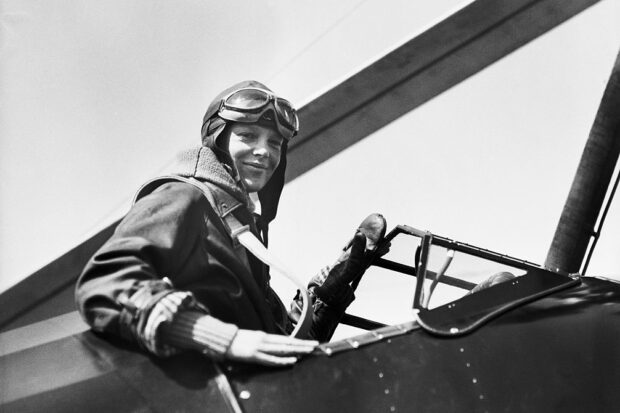 Amelia Earhart in Airplane Cockpit