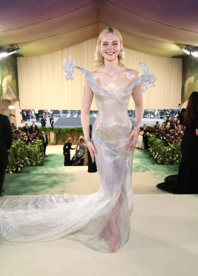 elle fanning sheer dress Elle Fanning's totally sheer fur-trimmed dress and cape is giving ice queen