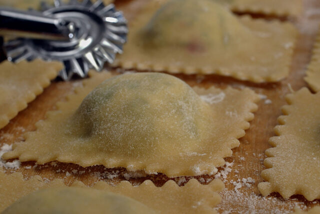 DETAIL of Beet Green Ravioli with Sage Butter, before cooking.