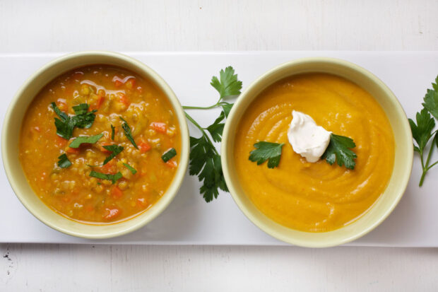 Spiced Carrot, Leek and Lentil Soup