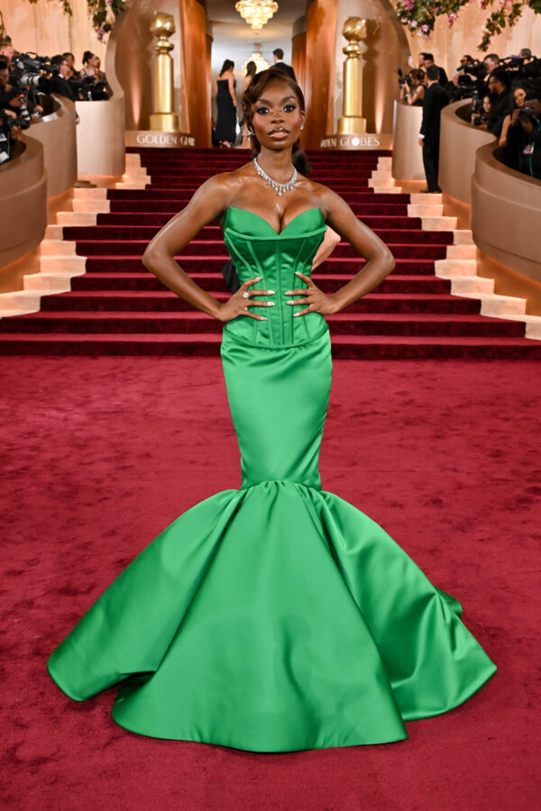 bris golden globe dress Britt Lower in Loewe - 83rd Globes ethnic wear vijayawada