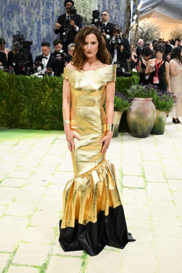 slim fit dress slacks Vintage Gucci Tom Ford A/W 2000 Runway Gold Dionysus Plunge Dress – Recess main image 0