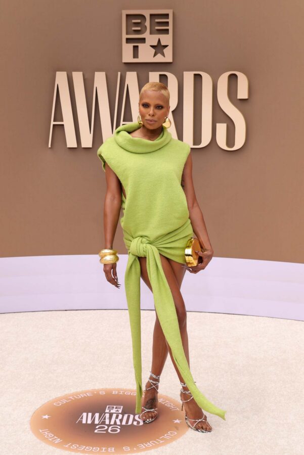 yung miami green dress City Girls Pose for a PhotoShoot with JT In an Alexandre Vauthier Aqua Green Dress and Yung Miami in a Michael Costello Embellished High Slit Gown and Jennifer Le Feathered Sandals -