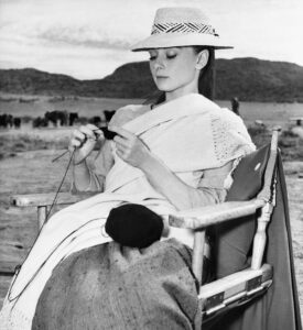 Audrey Hepburn Knitting While on Film Location